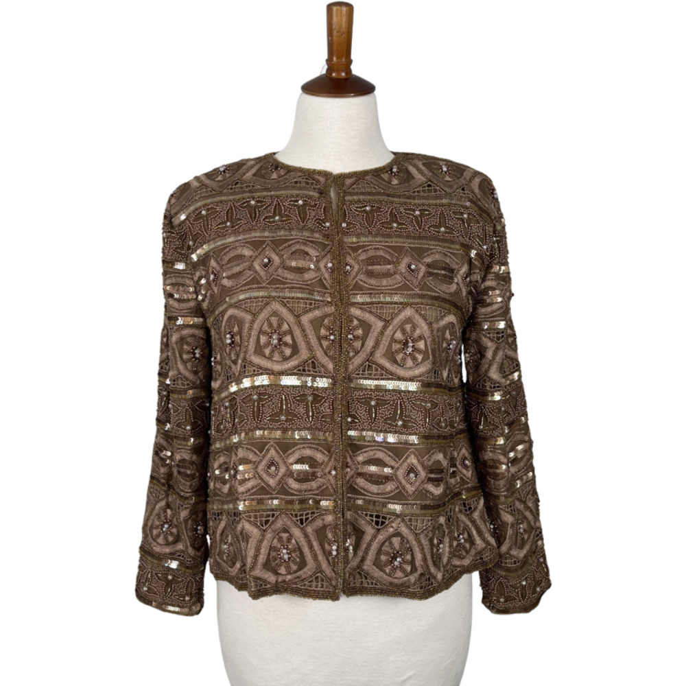 Vintage 80s SCALA Silk Copper Sequin Cocktail Party Top Blazer Size